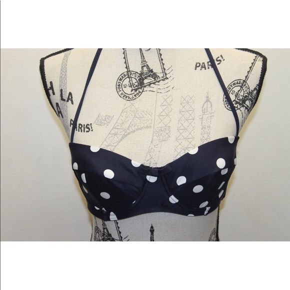 New Kate Spade Polka Dots Navy Blue Women Swim Suit Bikini Top Medium - Picture 7 of 9